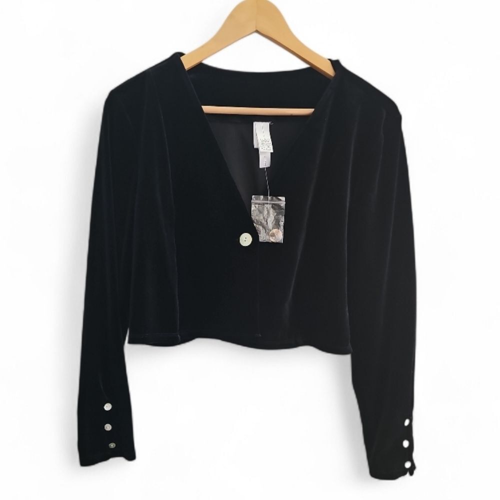 Wynne Layers Black Velvet Cropped Jacket Women’s L NWT Special Event Evening Top